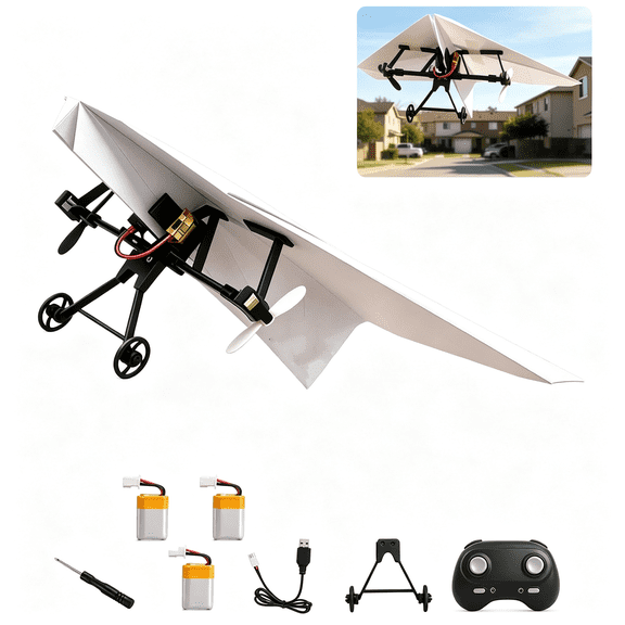 BESTSKY Rc Paper Airplane Kit with Gyro Stabilizer | Diy Electric Remote Control,Dual Propellers,Lightweight Foldable,Stem Toy Micro Fixed Wing Drone,Three Electrics