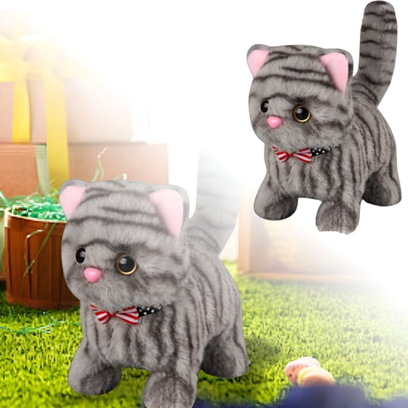 BESTSKY Realistic Interactive Cat Toy Plush Robot Cat Toy Smart Robot Cat Acts Like A Real Cat With Walking & Wagging Tail Functionality-Black