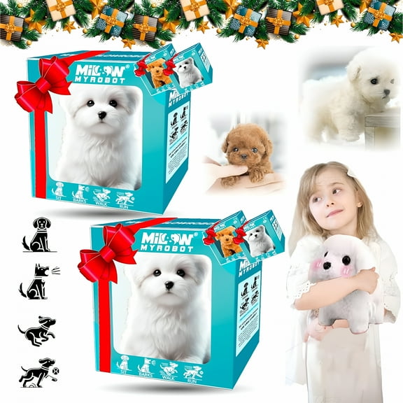 BESTSKY Realistic Robot Puppy,Plush Toy Dog Robot Puppy,Walking Dog Toy,Battery Realistic Barking Dog Toy Walking Electronic Pets - Walking,Tail Wagging (White*2)