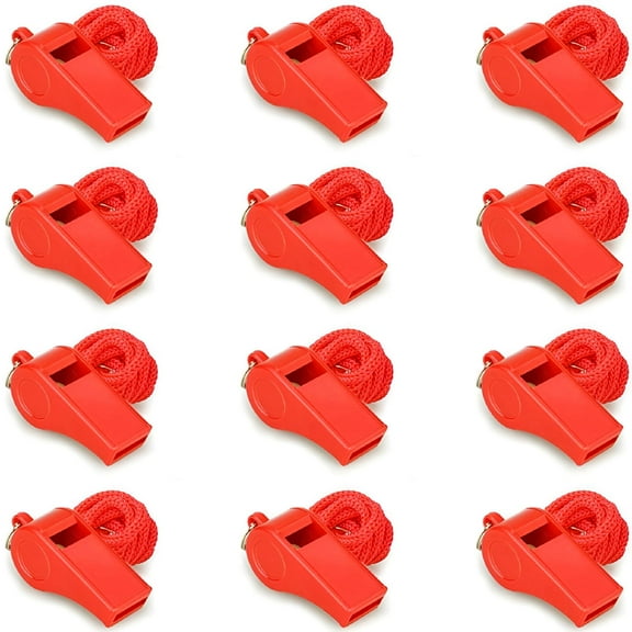 BESTSKY Red Emergency Whistles with Lanyard, Loud Crisp Sound, 12 Packs Plastic Whistle Bulk Ideal for Lifeguard, Self-Defense and Emergency