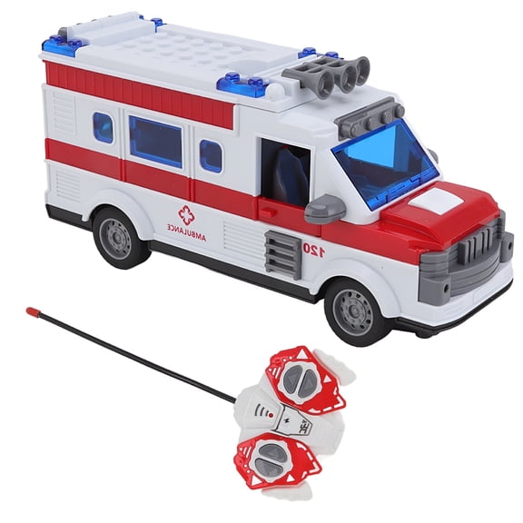 BESTSKY Remote Control Ambulance Toy Car with Lights and Sounds - 4-Way RC Emergency Vehicle with Openable Door, Includes Double Decker Bus and City Bus