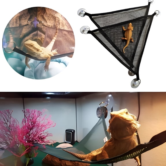 BESTSKY Reptile Hammock Triangular Shape Lounger&Ladder Accessories for Large&Small Bearded Dragons Anole Geckos Lizards or Snakes Permeability Stable