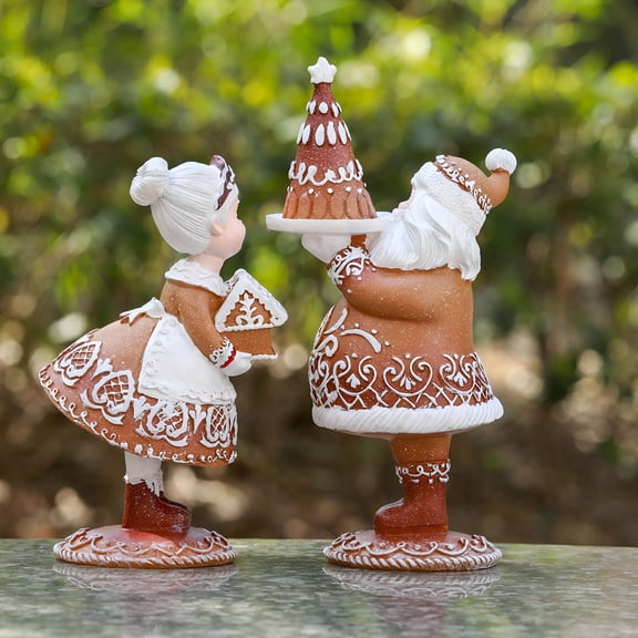BESTSKY Resin Santa Claus with Gingerbread House-Create Atmosphere Table Decorations for Christmas Ornaments-Gingerbread House Decor
