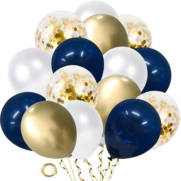 BESTSKY Royal Blue and Gold Balloons20Pieces Latex Balloons White Gold Blue Confetti for Birthday Wedding Engagement Graduation Anniversary Party Decorations