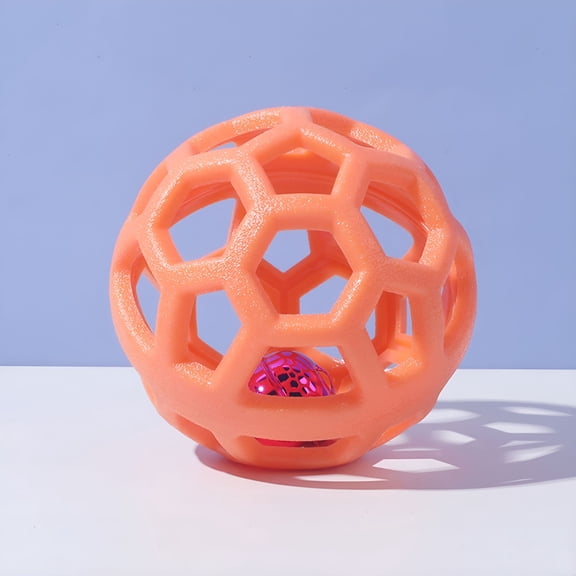 BESTSKY Rubber Cat Toy Balls with Inside Bell Soft TPR Interactive Cat Ball Toys for Puppy Dogs Kittens Orange Hollow Teeth Grinding Ball Interactive Sound Toy for Indoor Cats