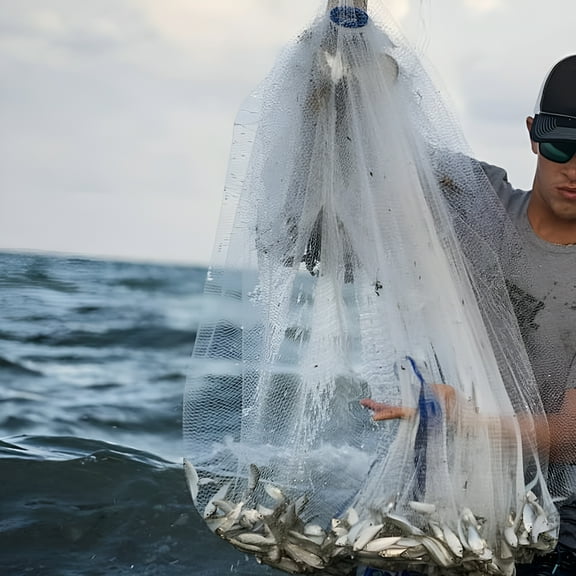 BESTSKY Saltwater Fishing Cast Net for Bait Trap Fish 6ft/8ft/10ft/12ft/16ft Radius Casting Nets with Heavy Duty Zinc Sinker Weights, 3/8inch Mesh Size