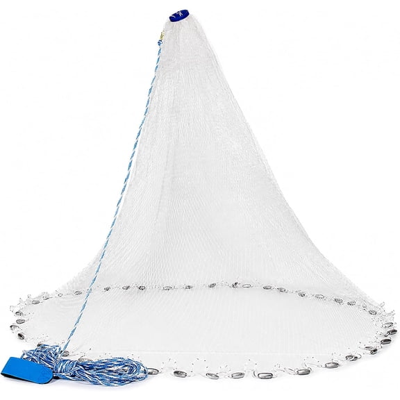 BESTSKY Saltwater cast net American Fishing for Bait Trap Fish 3ft/4ft/5ft/6ft/7ft/8ft/9ft/10ft Radius Casting Nets with Heavy Duty Real Zinc Sinker Weights, 3/8inch Mesh Size