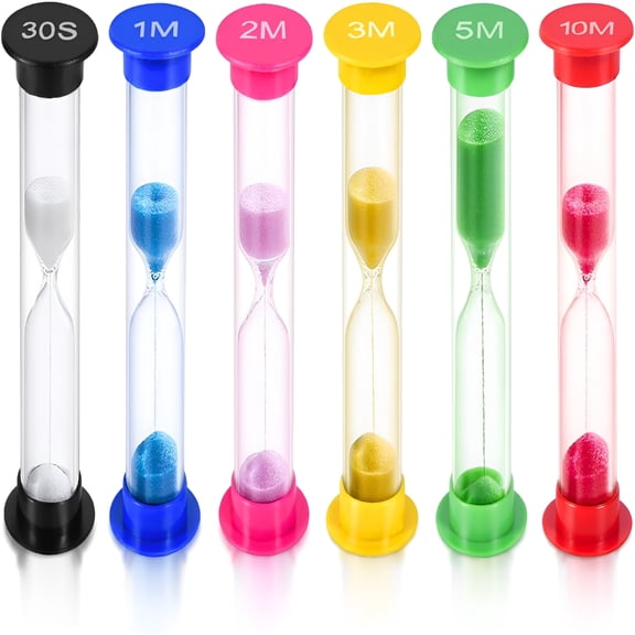 BESTSKY Sand Timer,6 Pcs Colorful Hourglass Sandglass Sand Clock Timers Set 30Sec / 1Min / 2Mins / 3Mins / 5Mins / 10Mins for Brushing ChildrenS Teeth,Cooking,Game,School,Office