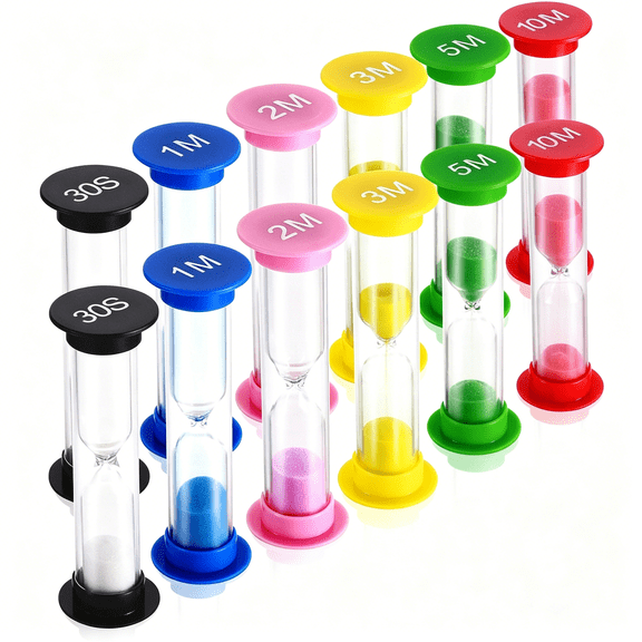 BESTSKY Sand Timer,Plastic Hourglass Timer,Colorful Sandglass Hourglass Sand Clock Timer 30Sec / 1Min / 2Mins / 3Mins / 5Mins / 10Mins (12Pcs)