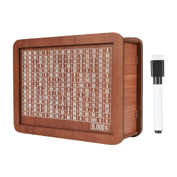 BESTSKY Savings Challenge Box,Save 5000 Money Box,Wooden 5000 Savings Box,Wooden Money Box for Cash 5000 for Budgeting & Tracking (Brown)