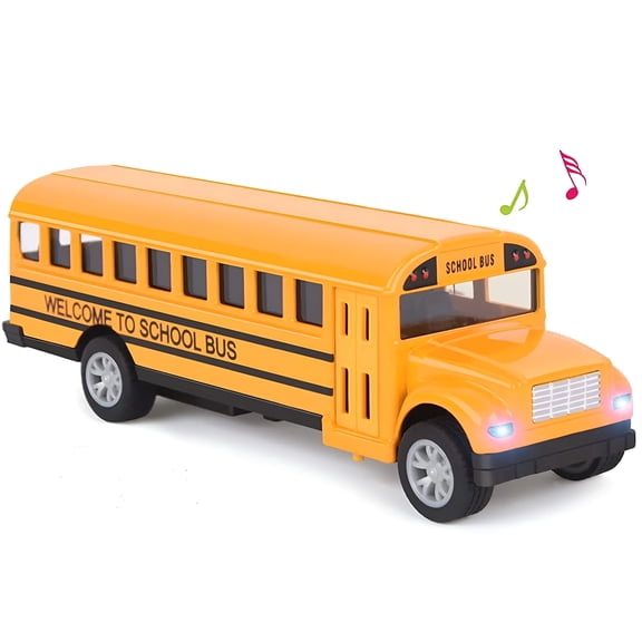 BESTSKY School Bus Toy for Toddlers - Large Size 8.5 Inch Play Vehicles Pull Back Car Yellow School Bus Toys Gift for Kids with Lights Sounds and Openable Doors