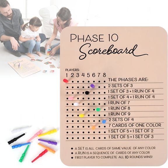 BESTSKY Score Board, 2025 New Wooden Scoreboard and Round Tracker with 8 Colored Pegs, Score Sheets, Card Games for Party Family Adults