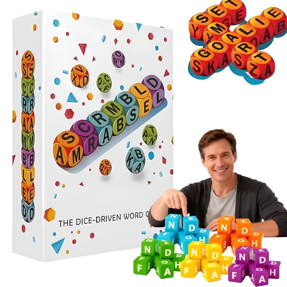 BESTSKY Scrambled Dice Word Game, Fast-Paced Crossword Challenge for 1-5 Players, Travel-Friendly Party Game for Family