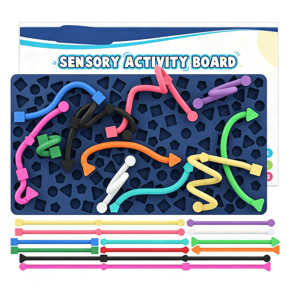 BESTSKY Sensory Activity Board: Silicone Fidget Toy for Kids&Adults Silent, No Mess, Calming for Anxiety, Adhd&Autism Quiet Travel Toy with 12 Bendable Strings Ages 3+