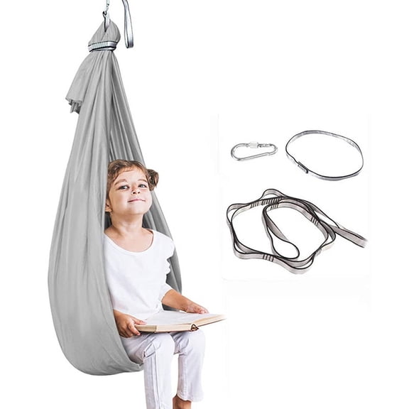 BESTSKY Sensory Swing for Kids, Four-Way Stretch Indoor Hammock, Safe Play Swing for Bedroom, Playroom, Garden, Gray