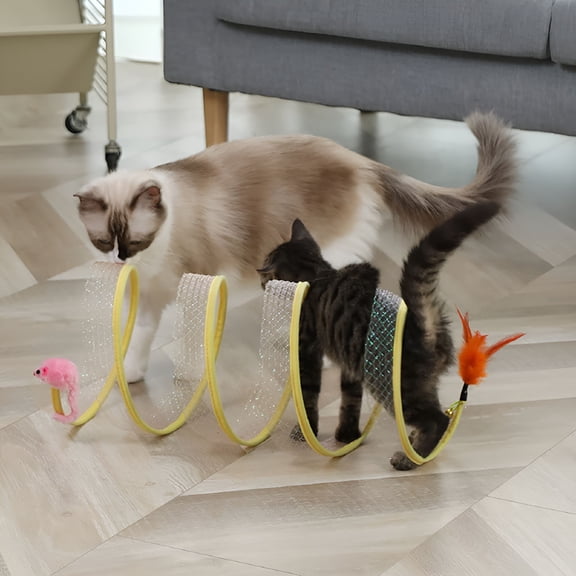 BESTSKY Set of 2 Folded Cat Tunnels for Indoor Cats Large, Cat Donut Tunnel, Cat Play Tunnels, S-Type Cat Tunnel Toys for Puppy Kitten Accessories Home