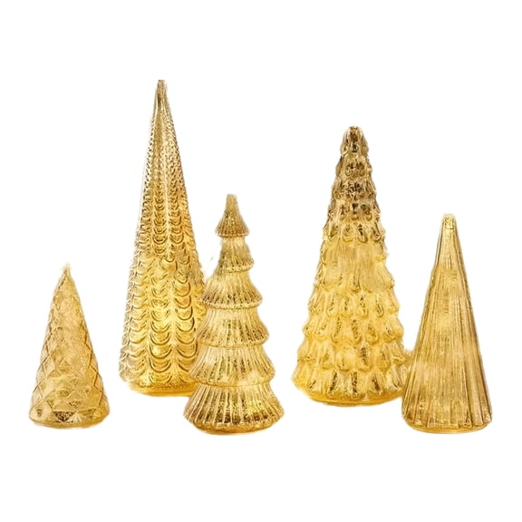 BESTSKY Set Of 5 Llluminated Acrylic Christmas Tree, Table Top Christmas Tree With LED Lights, Christmas Tree With Lights For Holiday Table Centerpiece, Bedroom Decorations Gold Small Size