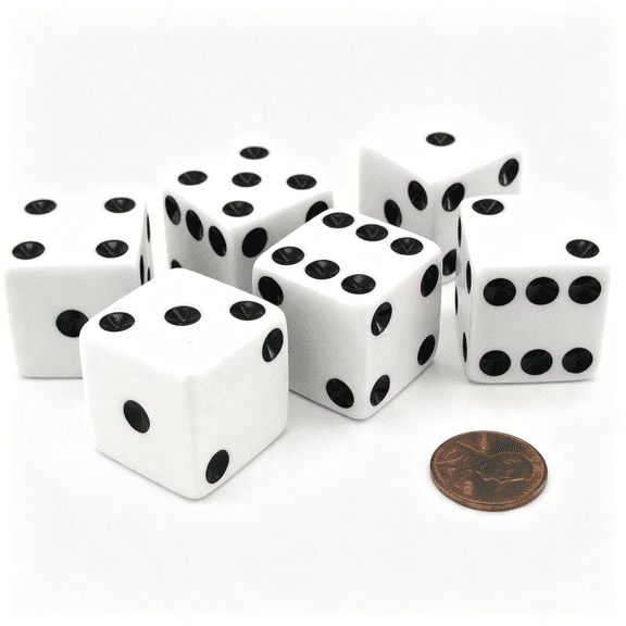 BESTSKY Set of 6 D6 25Mm Large Opaque Jumbo Dice - White with Black Pip by Dice Set