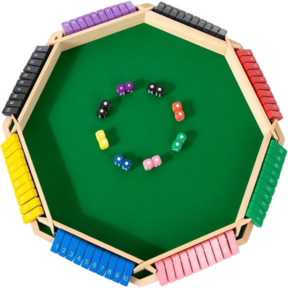 BESTSKY Shut the Box Game,2-6 Players Shut the Box Dice Game,Wooden Board Table Math Game with 16 Dice,Close the Boxes Board Game Set for Classroom,Home,Party