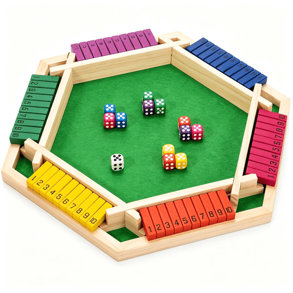 BESTSKY Shut the Box Game Large for 6 Players,15In Wooden Board Table Math Game with 16 Dice and Instructions,Classics Close the Box Board Game Durable Classic Shut the Box Game Wooden