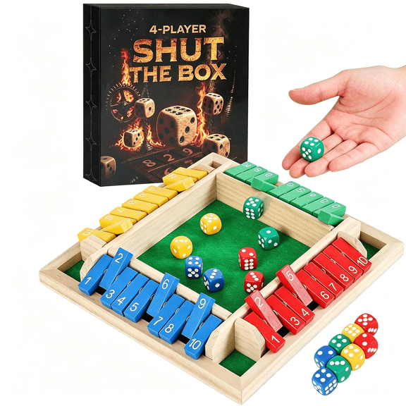 BESTSKY Shut the Box Game - Math Dice Board Game for Family Night Classroom Travel,Wooden Table for 2-4 Players,Improves Mathematical Skills,For Classroom,Home Bar Party & Travel