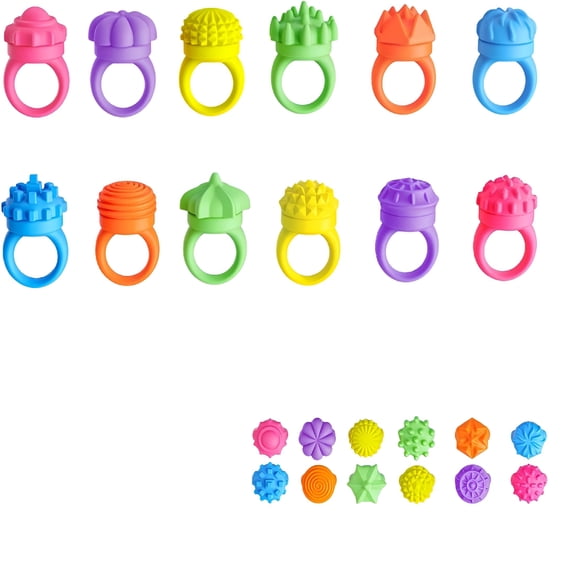 BESTSKY Silicone Fidget Spinner for Stress Relief,Tactile Fidget Ring Set-12 Texture Caps with Click Feature-Focus Aid for Work&Study-Random Color Delivery (3)
