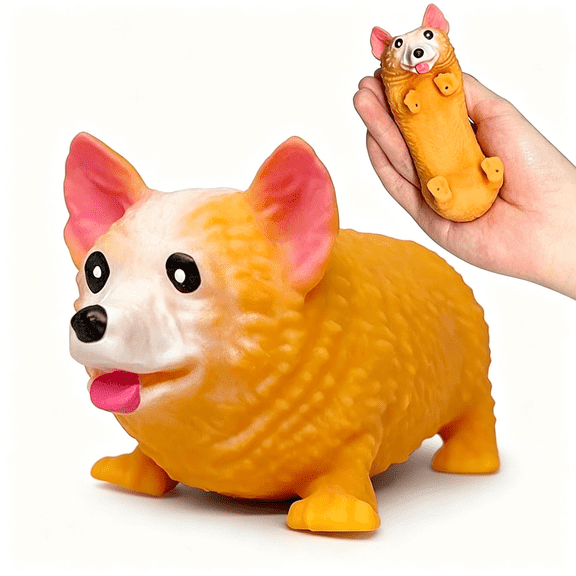 BESTSKY Simulated Corgi Dog Squashy Fidget Toys for Adults Soft Polymer Sensory Gadget Realistic Animal Office Desk Accessory Slow Rebound Tactile Tool 1 Pack