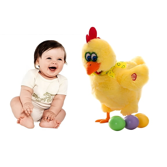 BESTSKY Singing Dancing Chicken Toy, Interactive Plush Hen Laying Eggs, Funny Animal Gift for Kids, Novelty Party Entertainment, Soft Cuddly Decor