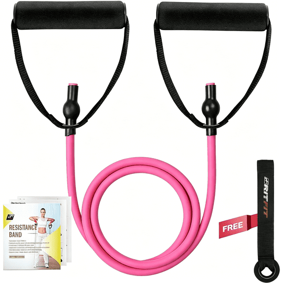 BESTSKY Single Resistance Exercise Band with Comfortable Handles - Ideal for Physical Therapy,Strength Training,Muscle Toning - Foam Padding Door Anchor and Starter Guide Included