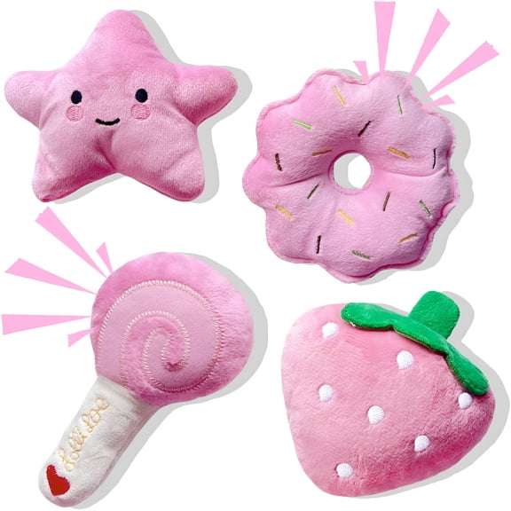 BESTSKY Small Dog Toys, Squeaky Dog Toy for Small Dogs- Pink Cute Puppy Toys, 4 Packs Pet Chew Toys for Fun, Interactive Dog Plush Toys for Puppies, Dog Squeak Toys