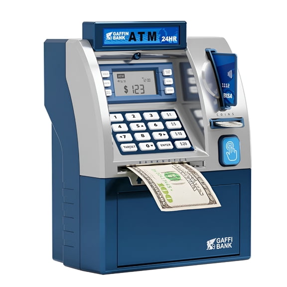 BESTSKY Smart Atm Piggy Bank,Electronic Money Saving Machine with Password Lock,Digital Display,Bill Feeder & Coin Slot,Fun Financial Learning Gift for Adults (Blue,Gold)