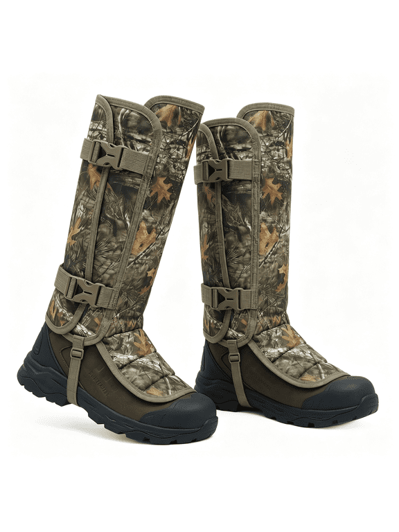 Snake Gaiters,Waterproof Oxford Leg Guards with 12 Individual Pe Boards,Curved Upper,Reinforced Instep Strap,Adjustable Double S,Camo for Hunting Hiking Trekking