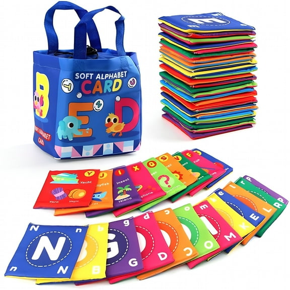 BESTSKY Soft Alphabet Flash Cards for Toddlers, Washable Early Learning