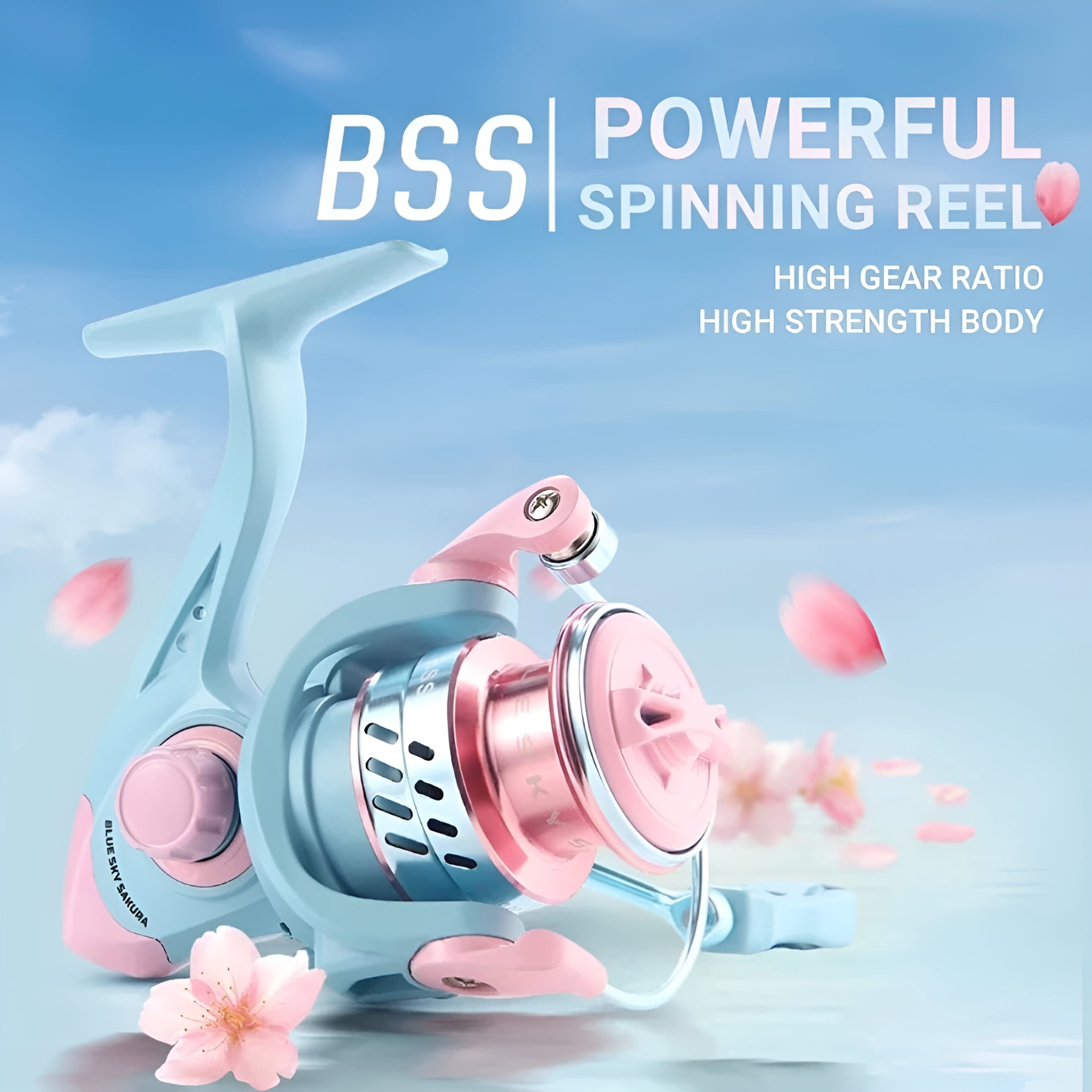 BESTSKY Spinning Reel,Stunning Blue-Pink Design,5.2:1 Gear Ratio 7Kg Max Drag Metal Spool Rocker Arm Fishing Reel,Premium Performance for Female Anglers