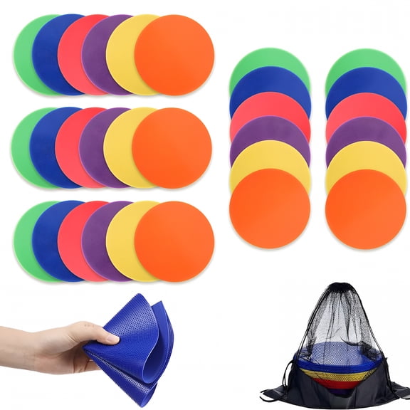 BESTSKY Spot Markers, 9inch No Slip Rubber Agility Markers for Agility Dot for Indoor Outdoor Soccer Basketball Sports Speed Training Drills W/Bag-Set of 30 (6 Colors)