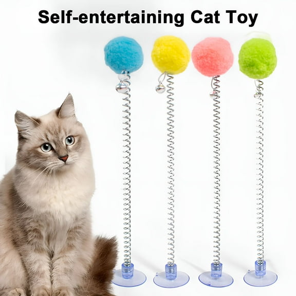 BESTSKY Spring-type Cat Teaser with Plush Ball Suction Cup Bottom Wand Toy Cat Stick with Bell Head Entertainments for Indoor Cats (Pink)