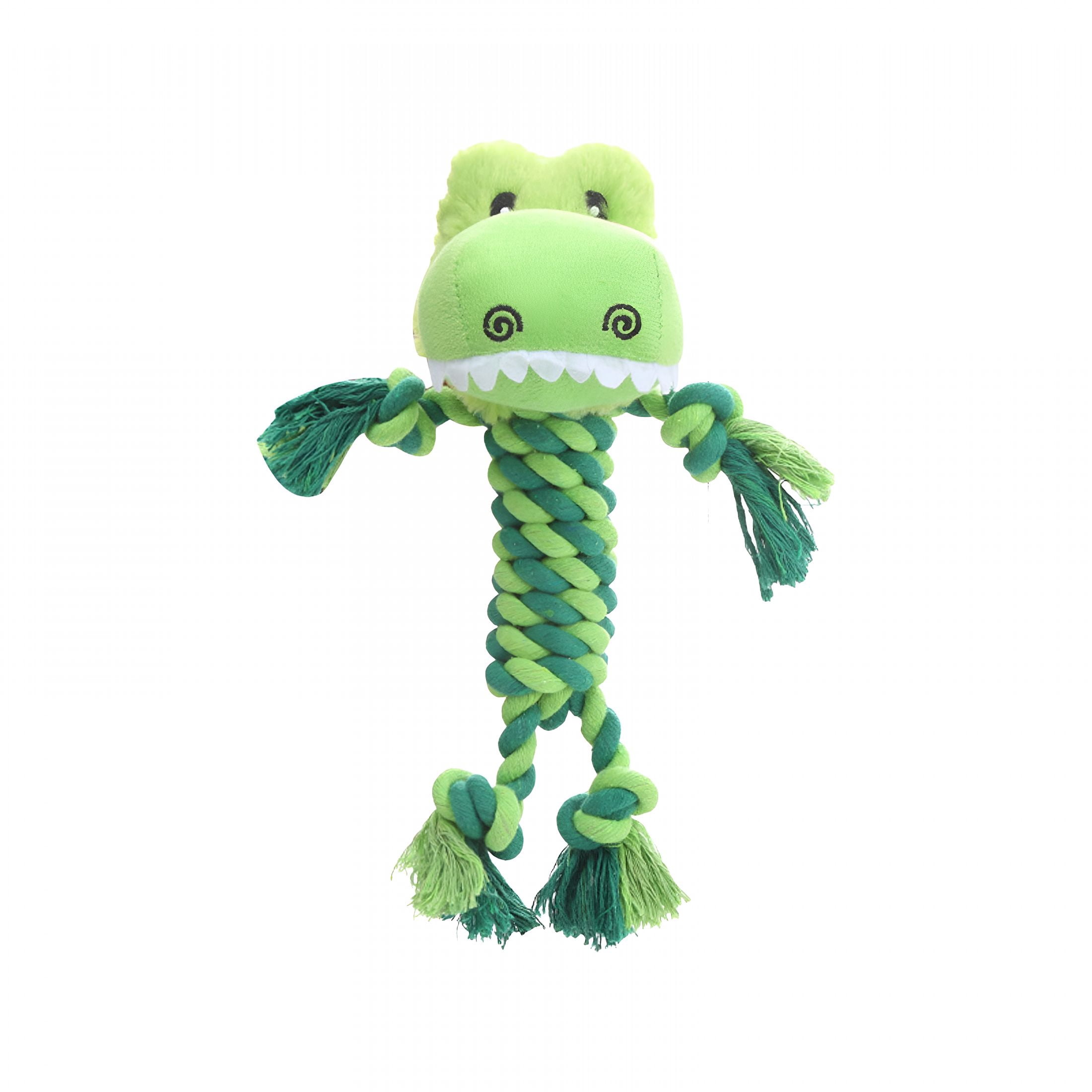 BESTSKY Squeaky Animal Rope Chew Toy for Dogs Cotton Braided Tug Toy with Cute Dinosaur Shapes Interactive Pet Toy for Indoor Outdoor Play