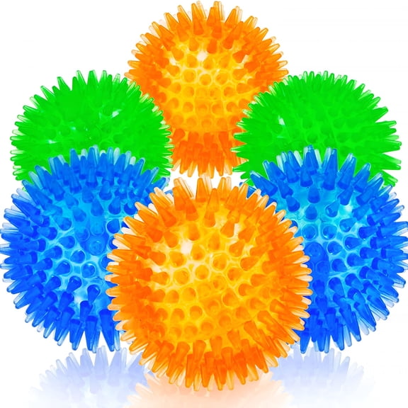 BESTSKY Squeaky Balls for Pet Small Puppy, 6 Pack TPR Fetch Spike Balls for Dogs, Rubber 6 Pack Bright Colors Chew Teething Dog Toys, for Clean Teeth and Training, for Puppy Chew and Teething