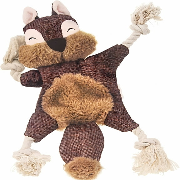 BESTSKY Squeaky Crinkle Dog Toy, Unstuffed Squirrel with Rope