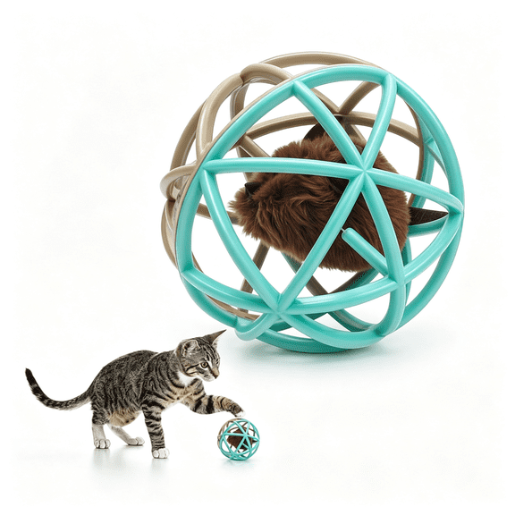 BESTSKY Squeaky Mouse Ball Cat Toy with Simulated Sound,4.3In Mouse Ball Cage,Squeky Balls for Cats to Play with Indoor,Interactive Plastic Squeak Funny Toys Best for Playing Chasing Chewing
