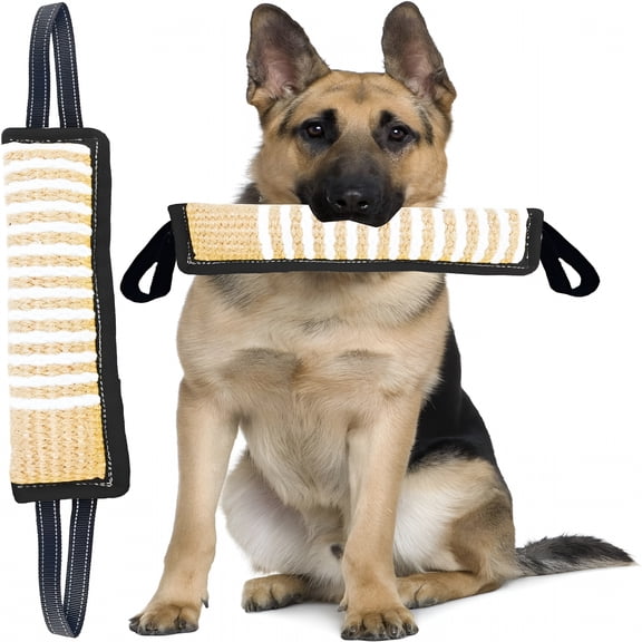 BESTSKY Squeaky Tug Toy for Dogs Jute with 2 Strong Handles, Puppy to Large Dog Interactive Toys of War Pull Indestructible Rope Pet Crinkle Teething (Black)