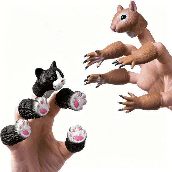 BESTSKY Squirrel and Cat Finger Puppet Set, 2 Pieces Mini Animal Puppets for Storytelling and Quirky Gifts