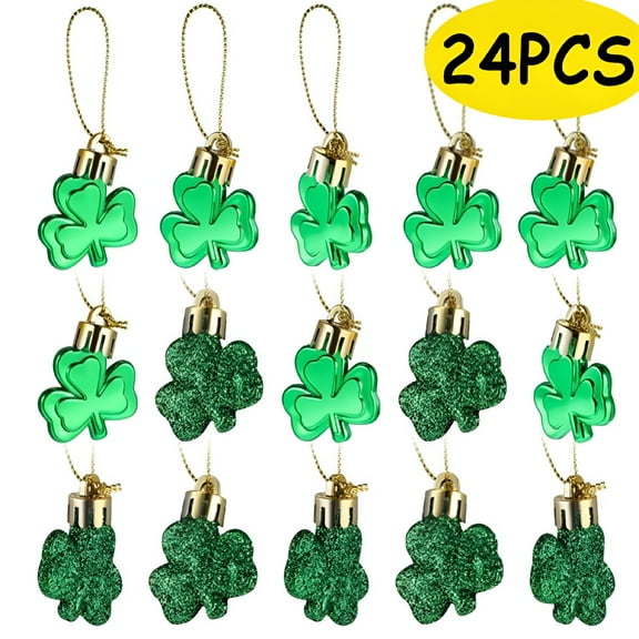 BESTSKY St Patrick's Day Shamrocks Ornament Decoration Mini Tree Good Luck Clover Hanging Bauble for Tree Baubles Table Shelf Festival Decorations 24 Pieces