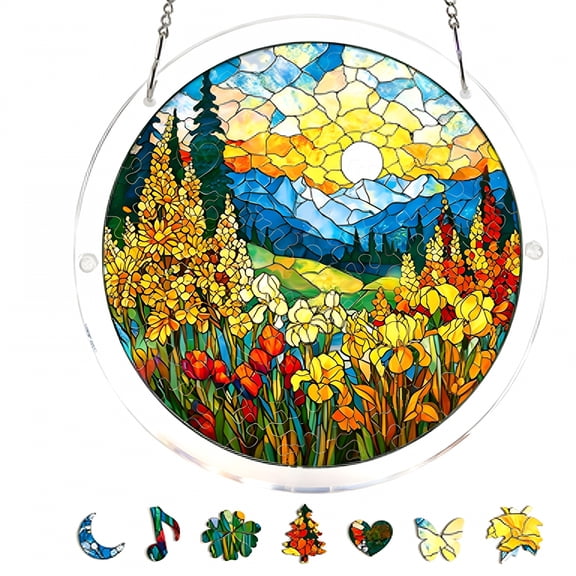 BESTSKY Stained Glass Style 83-Piece Acrylic Suncatcher Kit  7.4 Inch Diy Puzzle for Windows,Garden & Patio,Light Projection Rainbow Decoration,Craft Gift for Adults & Teens