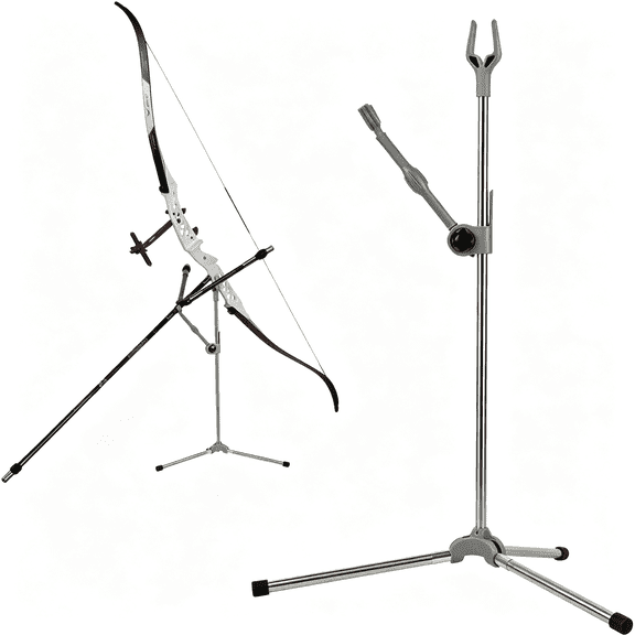 BESTSKY Stainless Recurve Bow Stand - Foldable Bow Stand Triangular Structure Stable Archery Stand with Stabilizer Bar Support for Archery Bow Indoor Outdoor Hunting Shooting Accessories