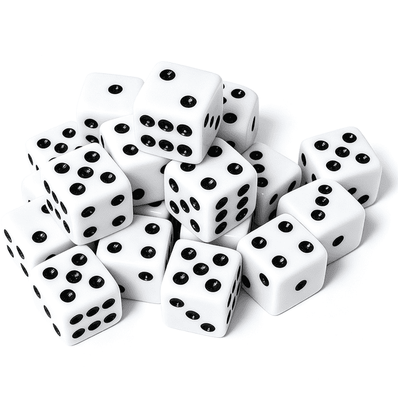 BESTSKY Standard Dice,16Mm Bulk White Opaque Black Pips Six Sided Dice Set,For Rolling,Group Event,Board Games,Classroom Math Dice Bulk (25Pcs)