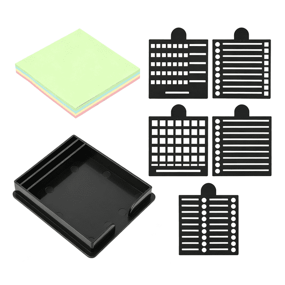 BESTSKY Sticky Note Holder with 5 Interchangeable Stencils,3"X3" Office Memo Pad Dispenser,Reusable Memo Pad Organizer with Line&Checkbox Drawing Templates for Office and Home(Black)