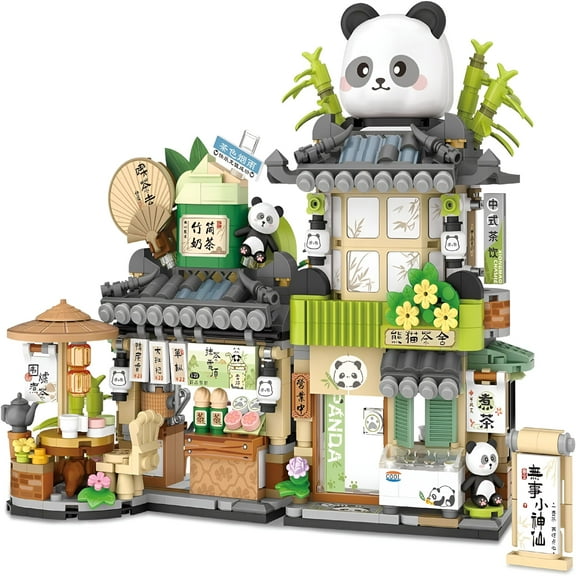 BESTSKY Street View Tea Shop Building Blocks,Building Toys Panda Animals Building Set for Girls 6-12,Simulation Architecture Construction Toy,Gift Idea for Kids Adults (860PCS)