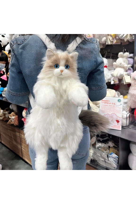 BESTSKY Stuffed Animals Backpack Cute Cats Backpack Handcrafted Realistic Cats Shaped Backpack Large Ragdoll Bag