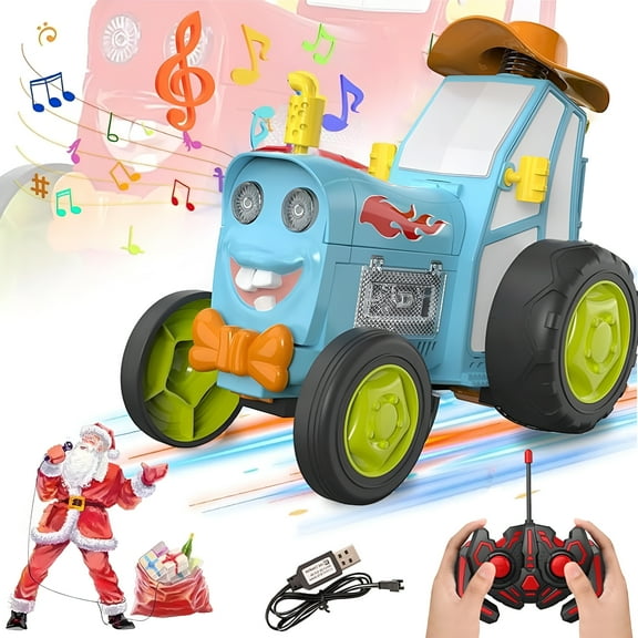 BESTSKY Stunt Car with Lights & Music,Remote Control Car,Jump Remote Control Tractor Stunt Car,Wireless Remote Dancing Stunt Car,Rechargeable Crazy Jumping Car Toy (Blue)
